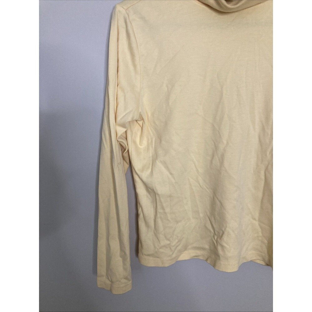 LL Bean Shirt Womens M Long Sleeve Supima Cotton Mock Neck Butter Yellow - Picture 2 of 10